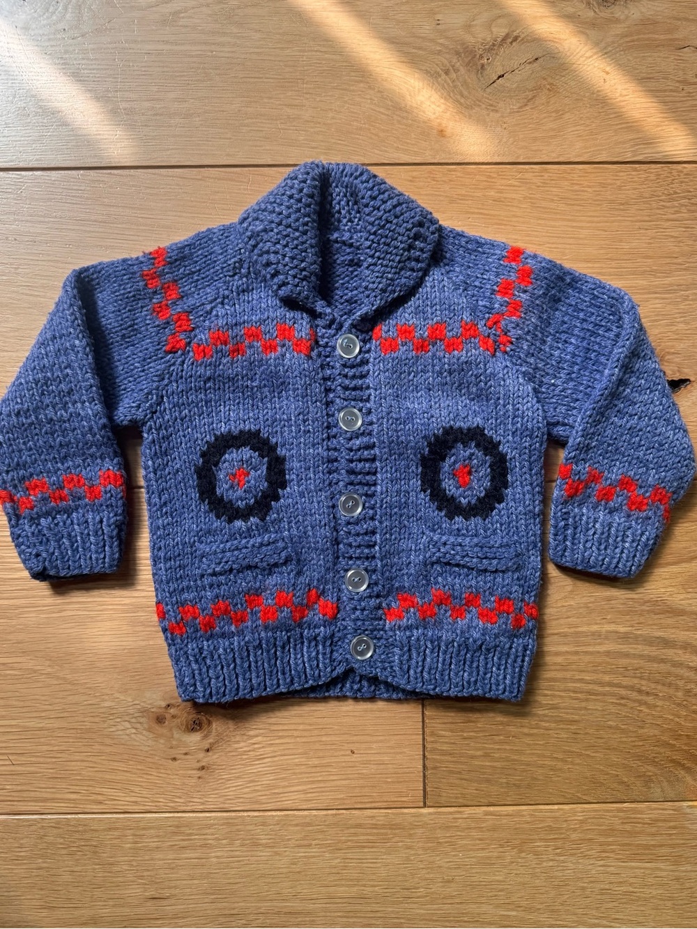 Hand knit 18-24 month Navy Knit Button Cardigan